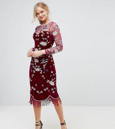 Бархатное платье-футляр премиум с отделкой бусинами по краю Frock And Frill Tall - Красный