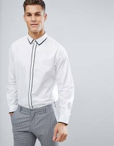 Приталенная рубашка с контрастной отделкой на воротнике и планке Process Black - Белый