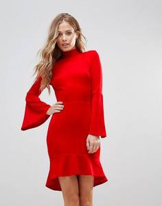 Платье миди с рукавами клеш и оборкой Oh My Love - Красный