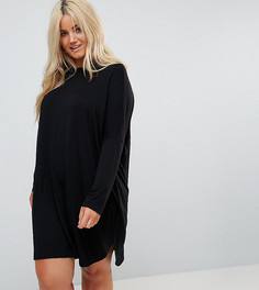 Платье-футболка в стиле оверсайз с отделочными швами ASOS CURVE - Черный