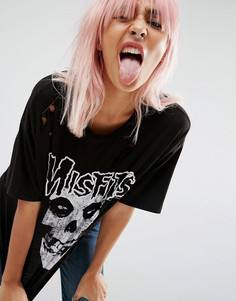Футболка с выбеленным принтом и надписью Misfits ASOS HALLOWEEN - Серый