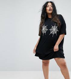 Платье-футболка мини с принтом паутины ASOS CURVE HALLOWEEN - Черный