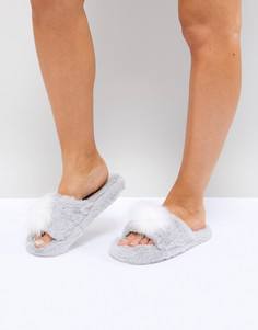 Серые шлепанцы с помпонами New Look - Серый
