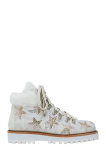 Белые ботинки с мехом и кристаллами Lola Cruz