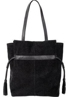 Кожаная сумка с затягивающимися боковыми кисточками (черный) Bonprix