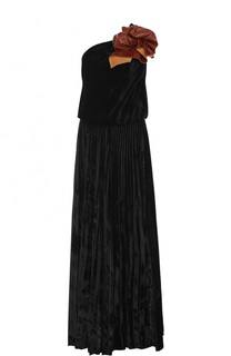 Плиссированное платье-макси с высоким разрезом Saint Laurent