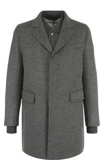 Однобортное шерстяное пальто с пуховой подстежкой Moncler