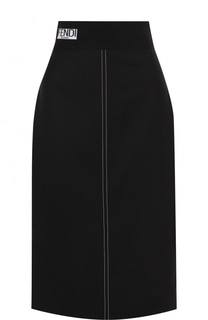 Однотонная юбка-миди с контрастной прострочкой Fendi