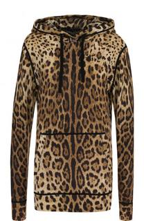 Кашемировый пуловер с капюшоном и леопардовым принтом Dolce &amp; Gabbana