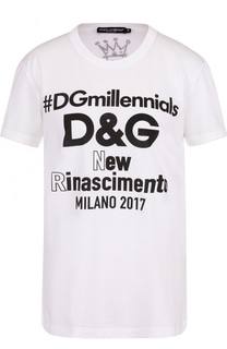 Хлопковая футболка прямого кроя с контрастными надписями Dolce &amp; Gabbana