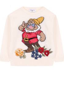 Пуловер с принтом и цветочной аппликацией Monnalisa