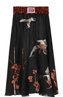 Шелковая юбка-миди с принтом с эластичным поясом Stella Jean