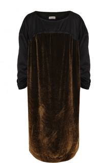 Платье-миди с круглым вырезом и бархатной вставкой Dries Van Noten