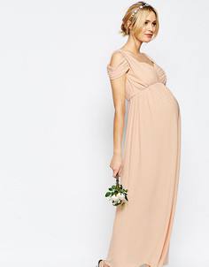 Платье макси с вырезами на плечах и драпировкой ASOS Maternity WEDDING - Синий