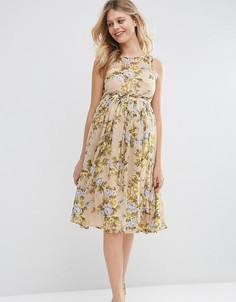 Желтое платье миди для беременных с цветочным принтом ASOS Maternity - Мульти