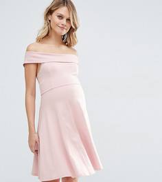 Короткое приталенное платье для беременных с открытыми плечами ASOS Maternity - Кремовый
