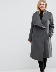 Пальто-трапеция с драпировкой с добавлением шерсти ASOS CURVE - Серый