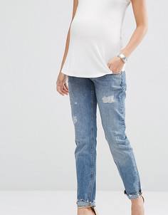 Свободные джинсы бойфренда для беременных с посадкой под животиком ASOS Maternity Portland - Синий