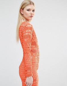 Кружевное платье мини с длинными рукавами True Decadence Petite - Оранжевый