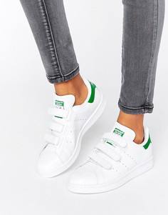 Бело-зеленые кроссовки унисекс на липучках adidas Originals Stan Smith - Белый