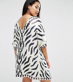 Цельнокройное платье со звериным принтом ASOS CURVE - Белый