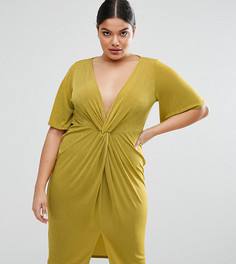 Платье-кимоно с узелком спереди ASOS CURVE - Желтый