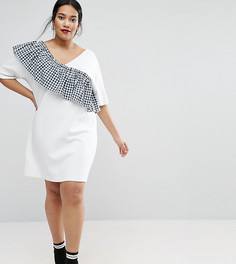 Платье-футболка с тканой оборкой в клеточку ASOS CURVE - Мульти