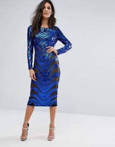 Облегающее платье с длинными рукавами и отделкой Forever Unique - Синий