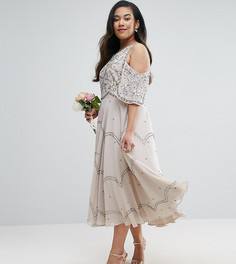 Платье миди с открытыми плечами и цветочной отделкой ASOS CURVE WEDDING - Серый