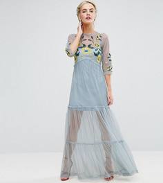 Платье макси с вышивкой ASOS PETITE - Синий