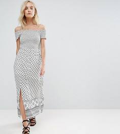 Платье макси с открытыми плечами и разрезом сбоку River Island Petite - Мульти