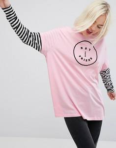 Оверсайз-футболка с длинными рукавами и отделкой Lazy Oaf - Розовый