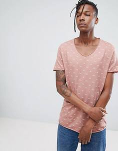 Футболка с принтом и V-образным вырезом Selected Homme - Серый