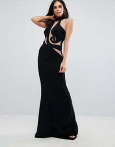 Платье макси с халтером и прозрачной сетчатой вставкой Forever Unique - Черный