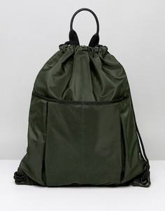Рюкзак цвета хаки с затягивающимся шнурком и карманами ASOS - Зеленый