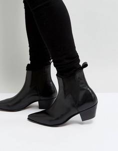 Черные кожаные ботинки на кубинском каблуке со вставкой в виде молнии ASOS - Черный