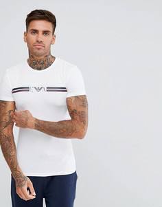 Белая обтягивающая футболка с полоской и логотипом на груди Emporio Armani - Белый