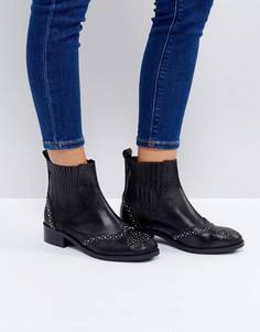 Кожаные ботинки челси с отделкой заклепками ASOS ALMA - Черный