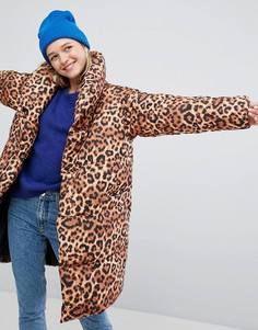Свободное дутое пальто с леопардовым принтом Monki - Мульти