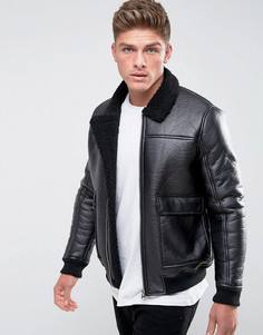 Barneys Originals Faux Leather Borg Collar and Lining Jacket - Черный