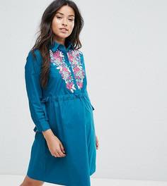 Платье-рубашка миди с вышивкой ASOS Maternity - Зеленый