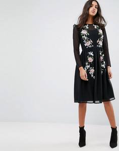 Платье миди с вышивкой ASOS PREMIUM - Черный