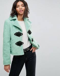 Пальто из искусственного меха с плетеной отделкой ASOS - Зеленый