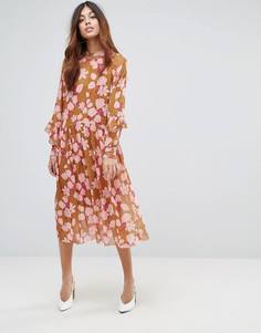 Платье миди с цветочным принтом и оборками Y.A.S - Мульти