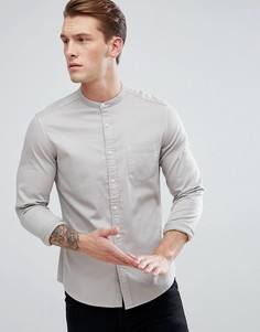 Приталенная эластичная джинсовая рубашка с воротником на пуговице ASOS - Серый