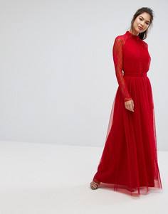 Платье макси со складками и кружевом Little Mistress - Красный