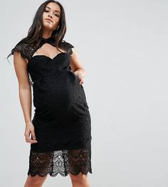 Платье-футляр миди из кроше с фигурной отделкой на спине Chi Chi London Maternity - Черный