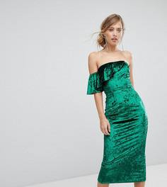 Бархатное платье миди с оборками True Violet - Зеленый