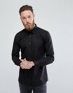 Черная приталенная рубашка из поплина HUGO - Черный