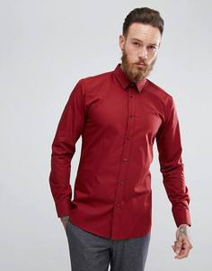 Бордовая поплиновая рубашка узкого кроя HUGO - Красный
